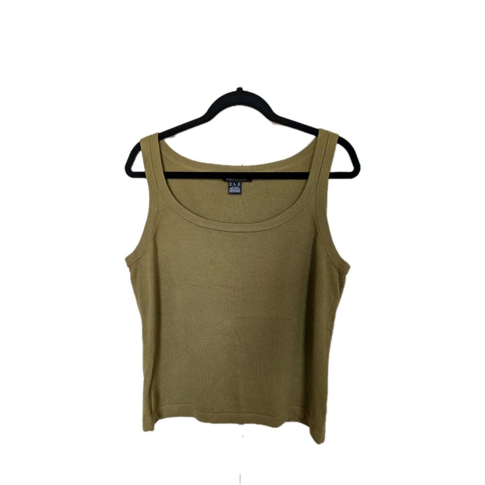 ELLEN TRACY OLIVE SILK CASHMERE TANK STYLE TOP SZ L MINIMALIST